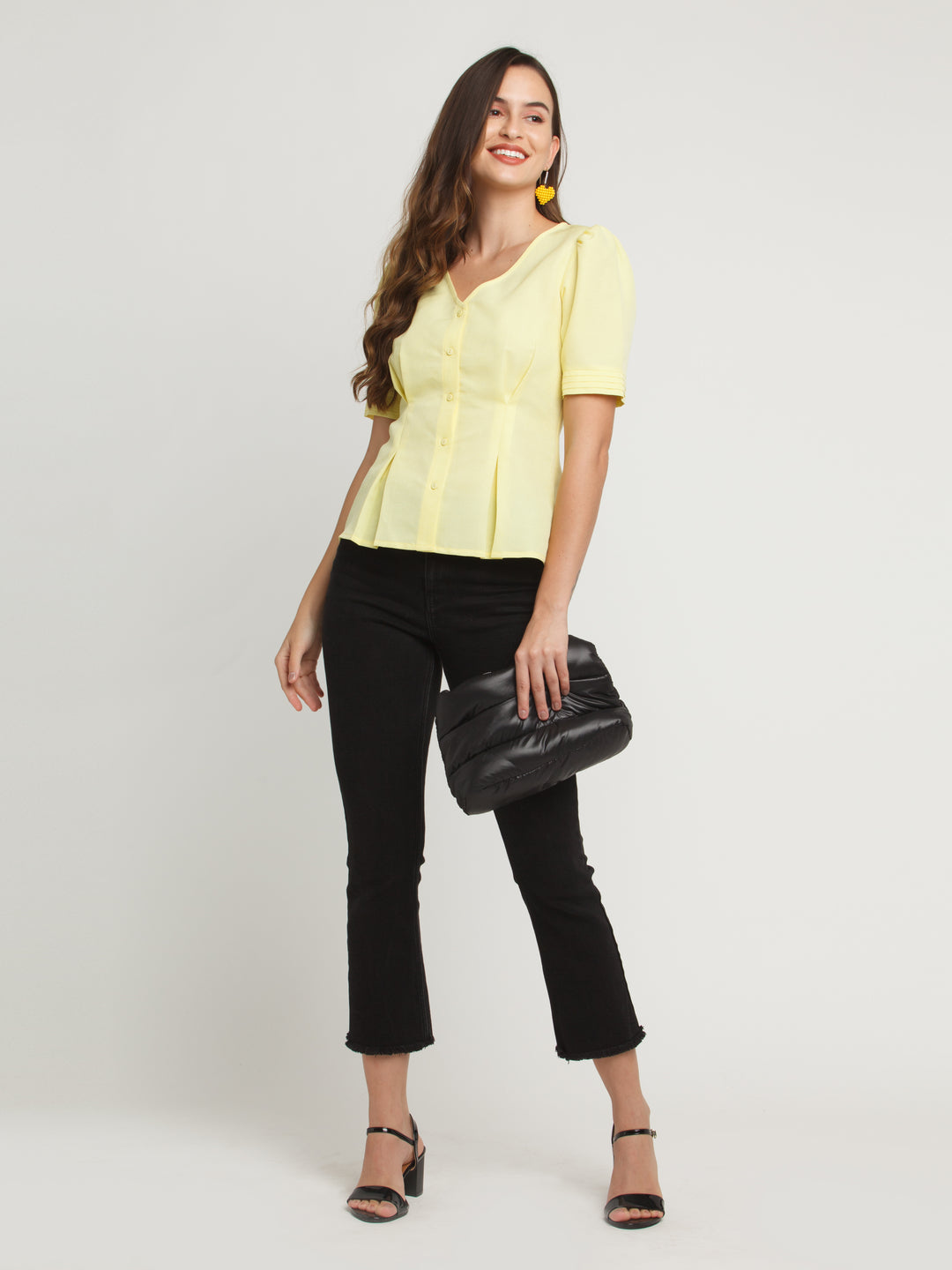 Yellow Solid Puff Sleeve Top