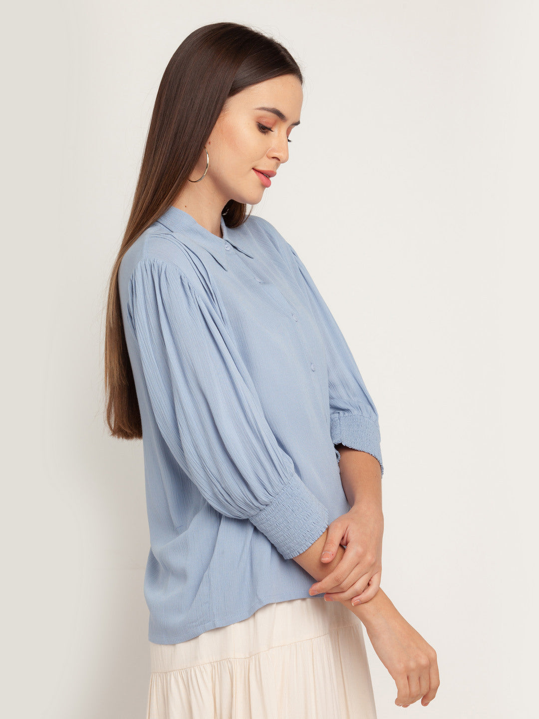 Blue Solid Shirt For Women