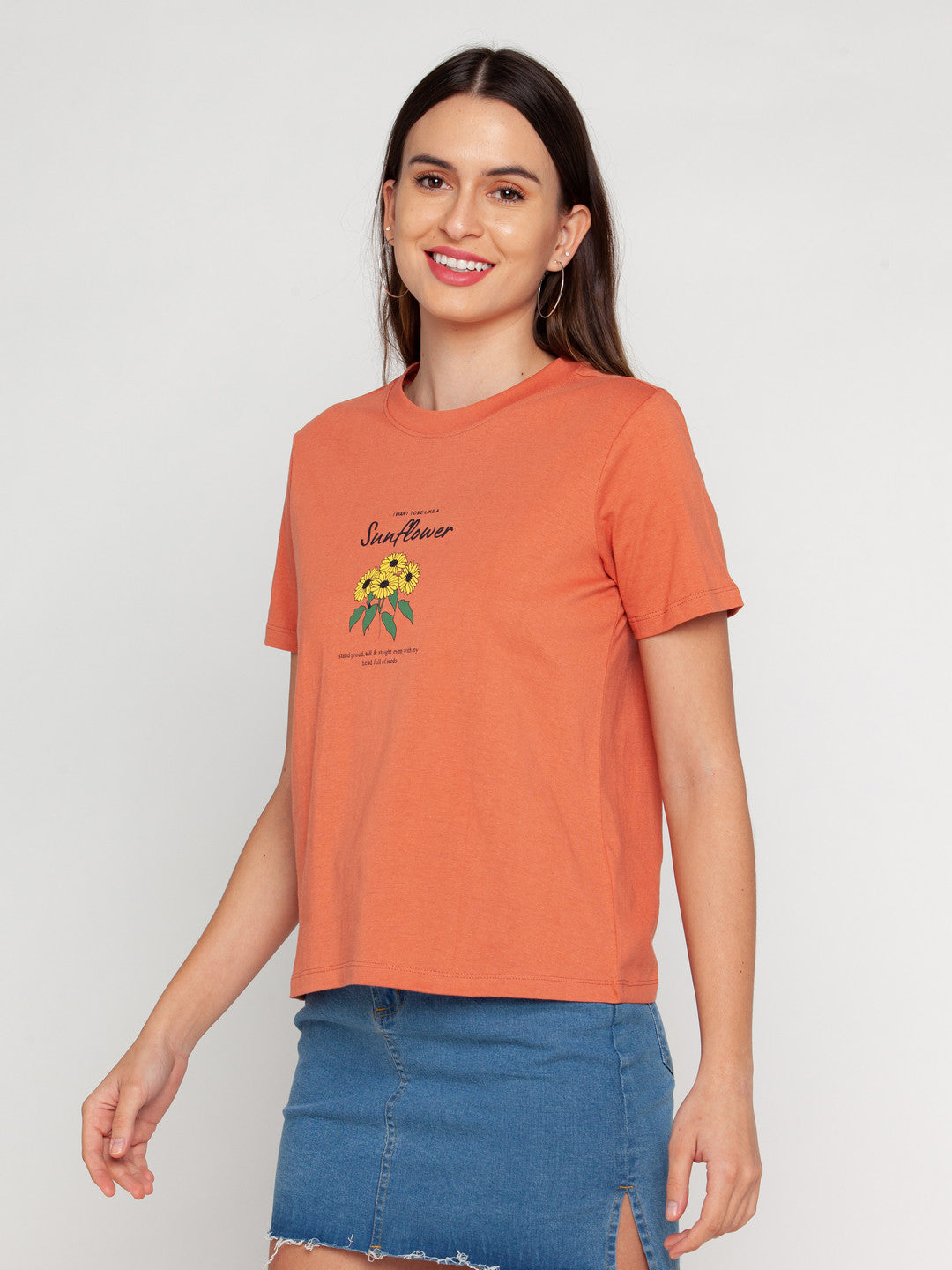 Brown Printed T-Shirt For Women