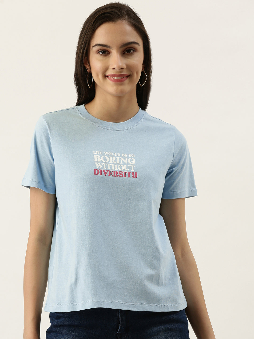 Blue Printed T-Shirt For Women