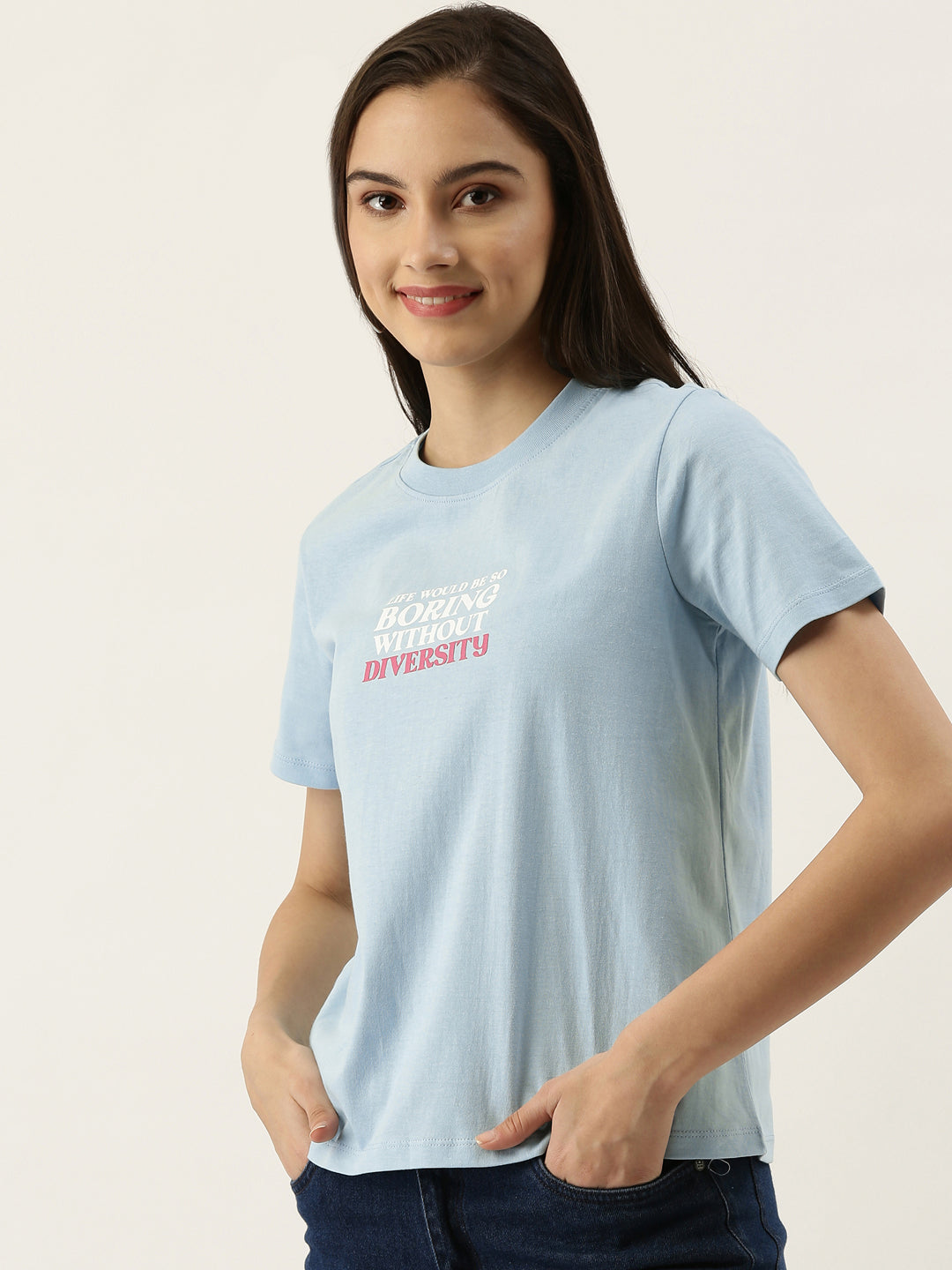 Blue Printed T-Shirt For Women