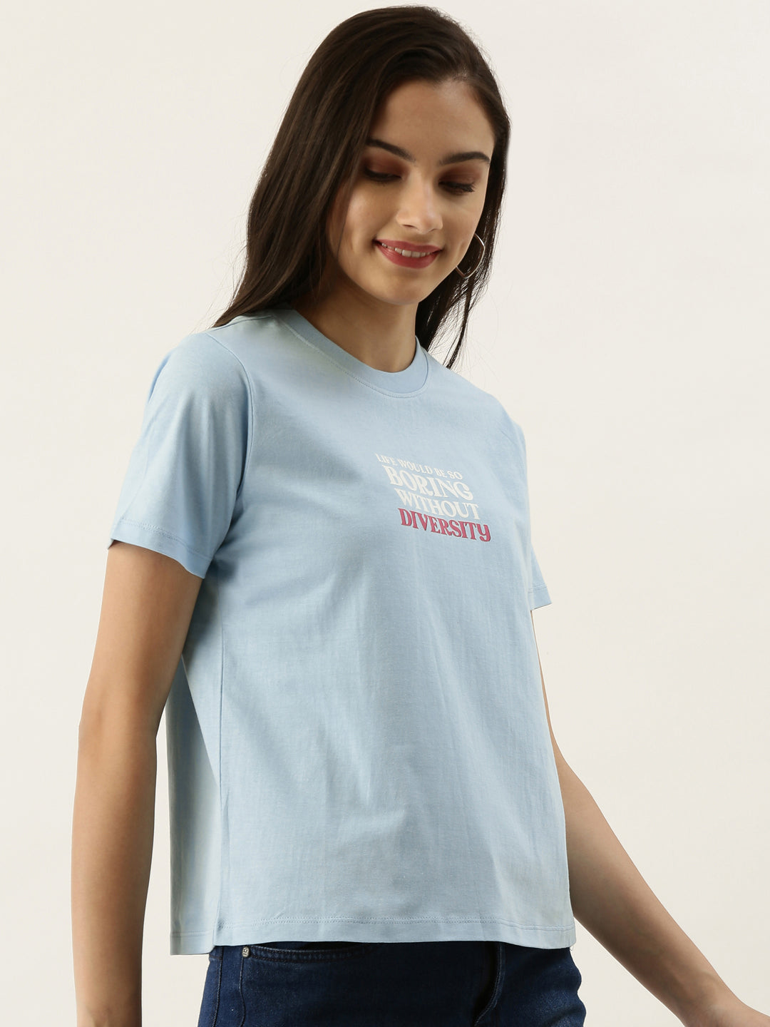 Blue Printed T-Shirt For Women