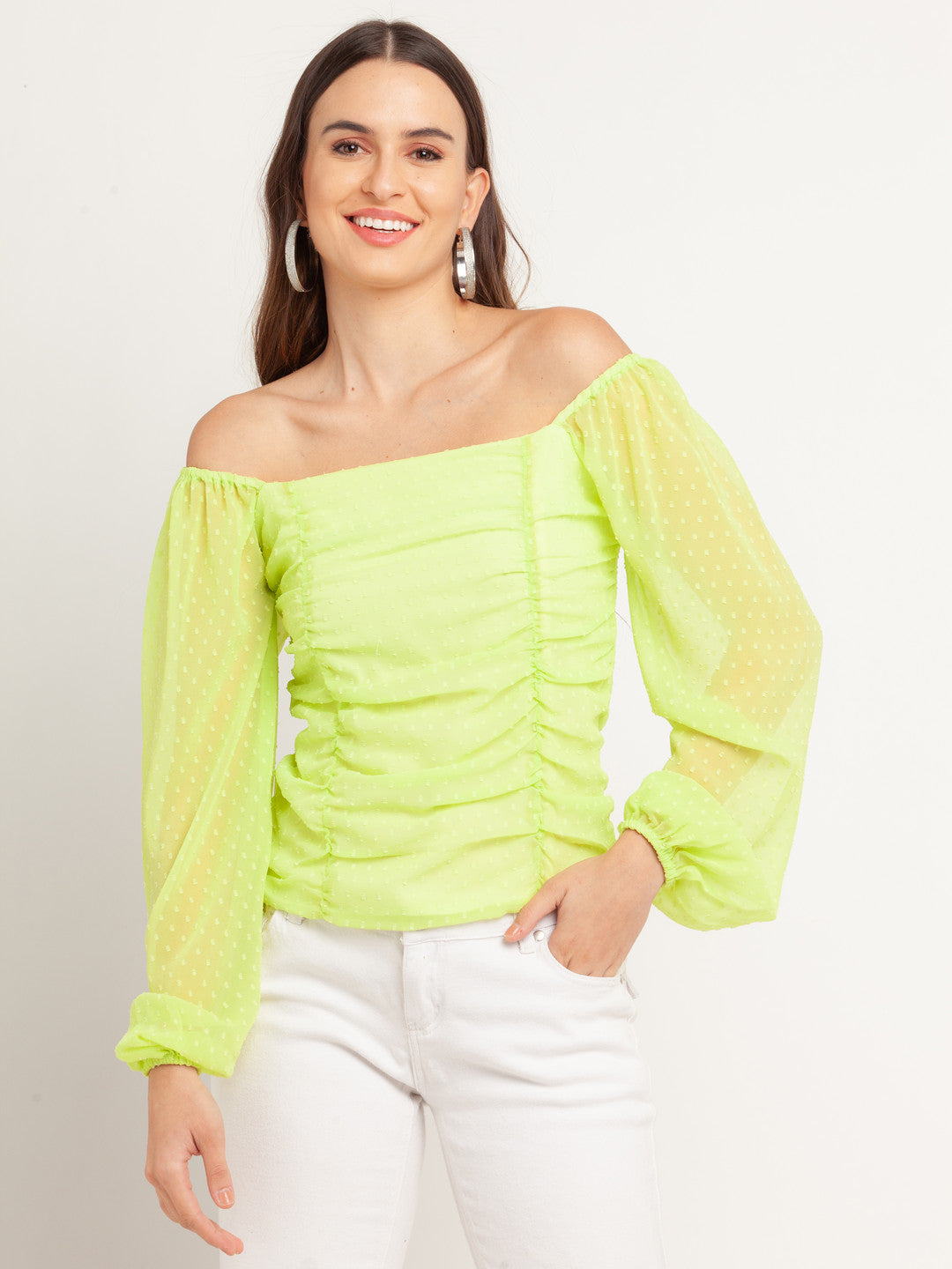 Green Solid Top For Women