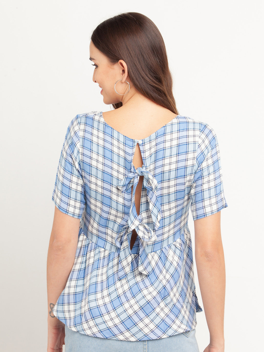 Blue Checked Tie-Up Top