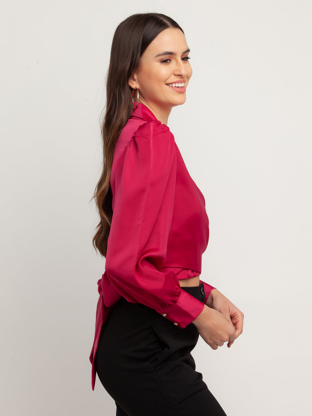Pink Solid Tie-Up Shirt For Women