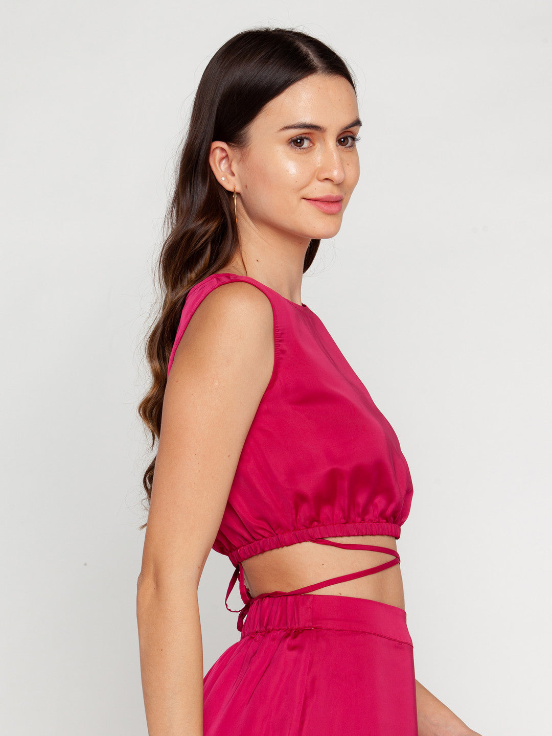 Pink Solid Tie-Up Top