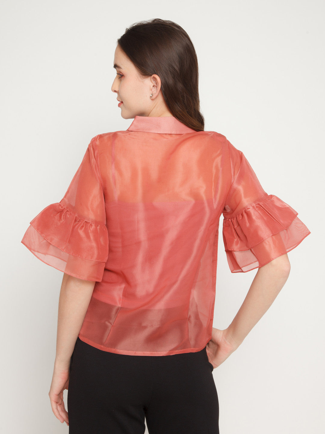 Pink Solid Ruffles Shirt