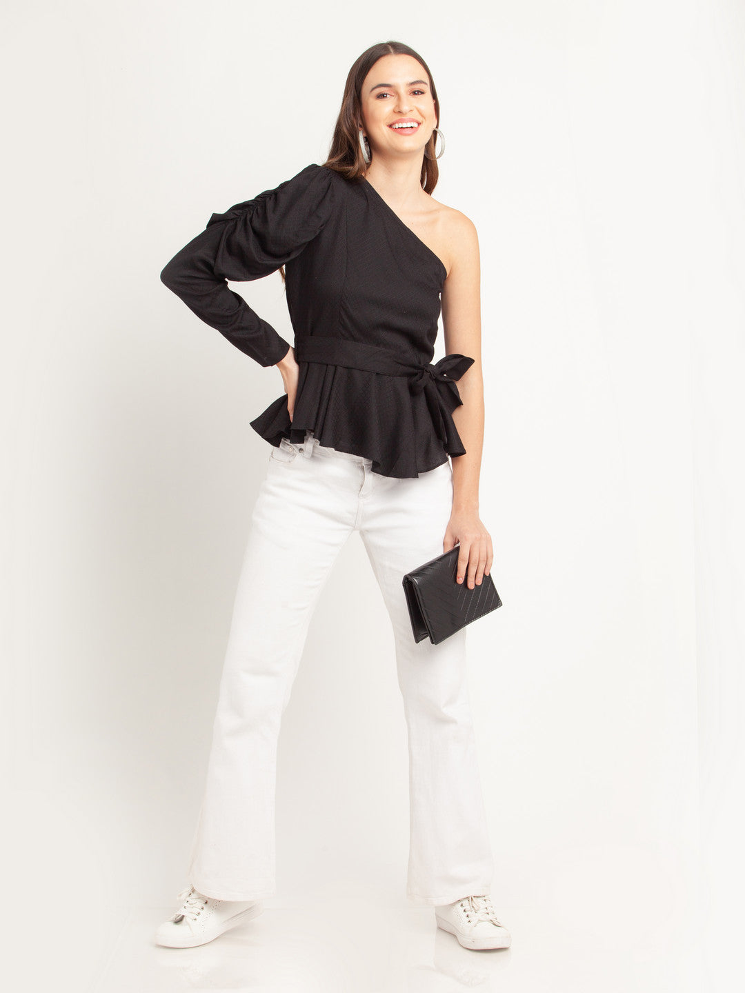 Black Solid Off Shoulder Top