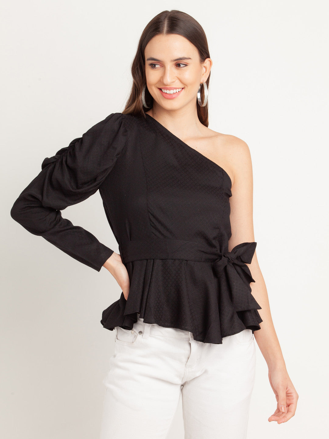 Black Solid Off Shoulder Top