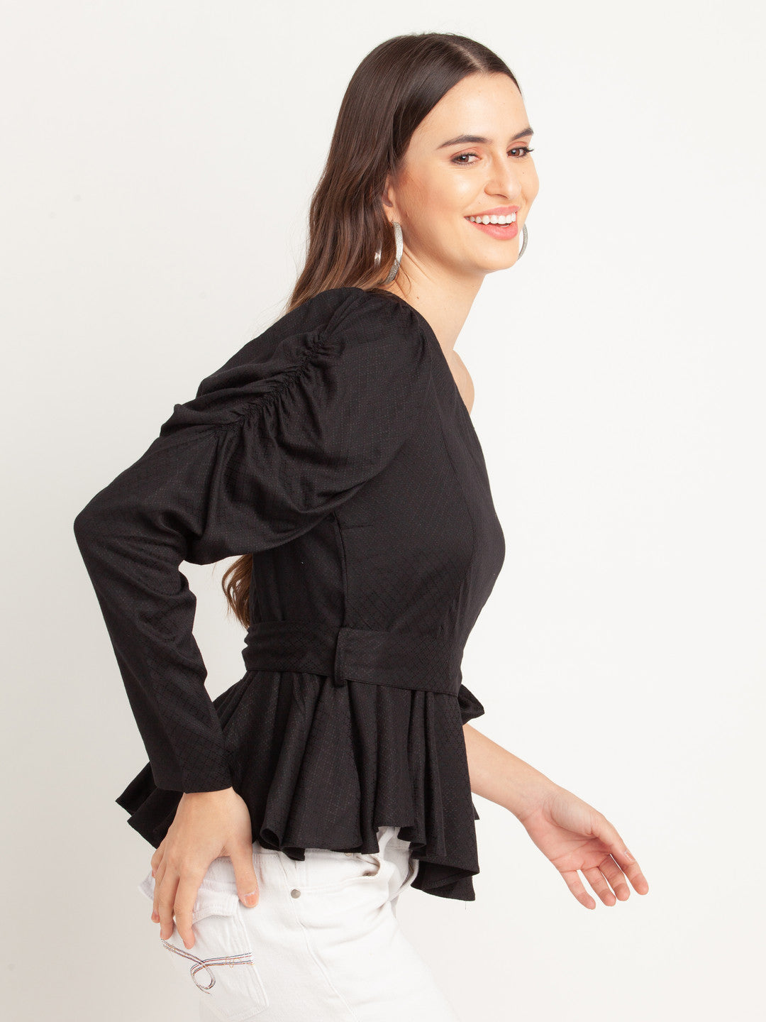 Black Solid Off Shoulder Top