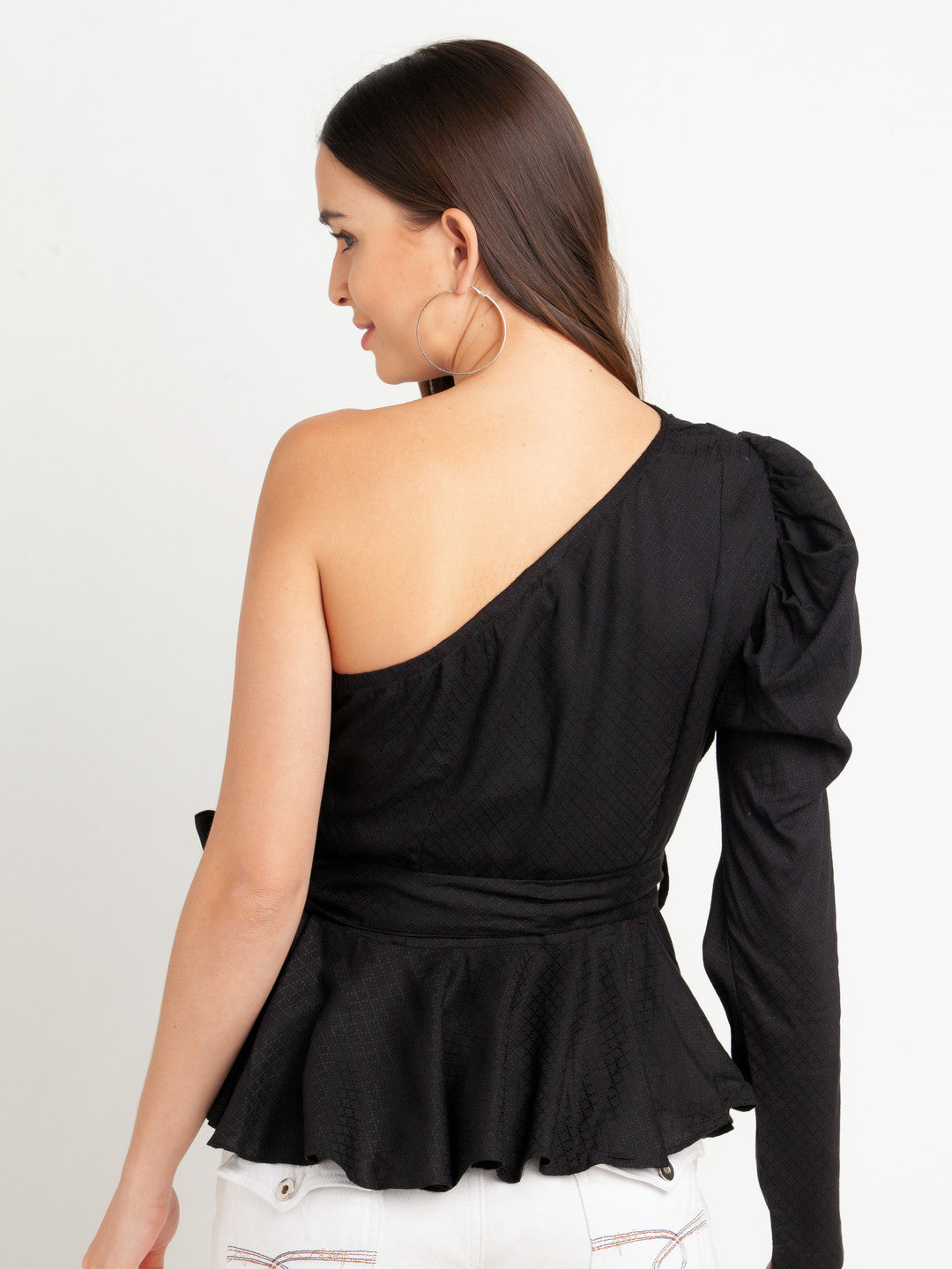 Black Solid Off Shoulder Top