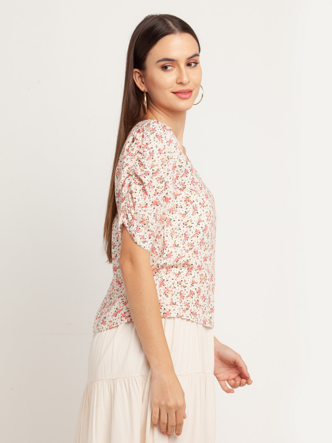 Off White Printed Puff Sleeve Top