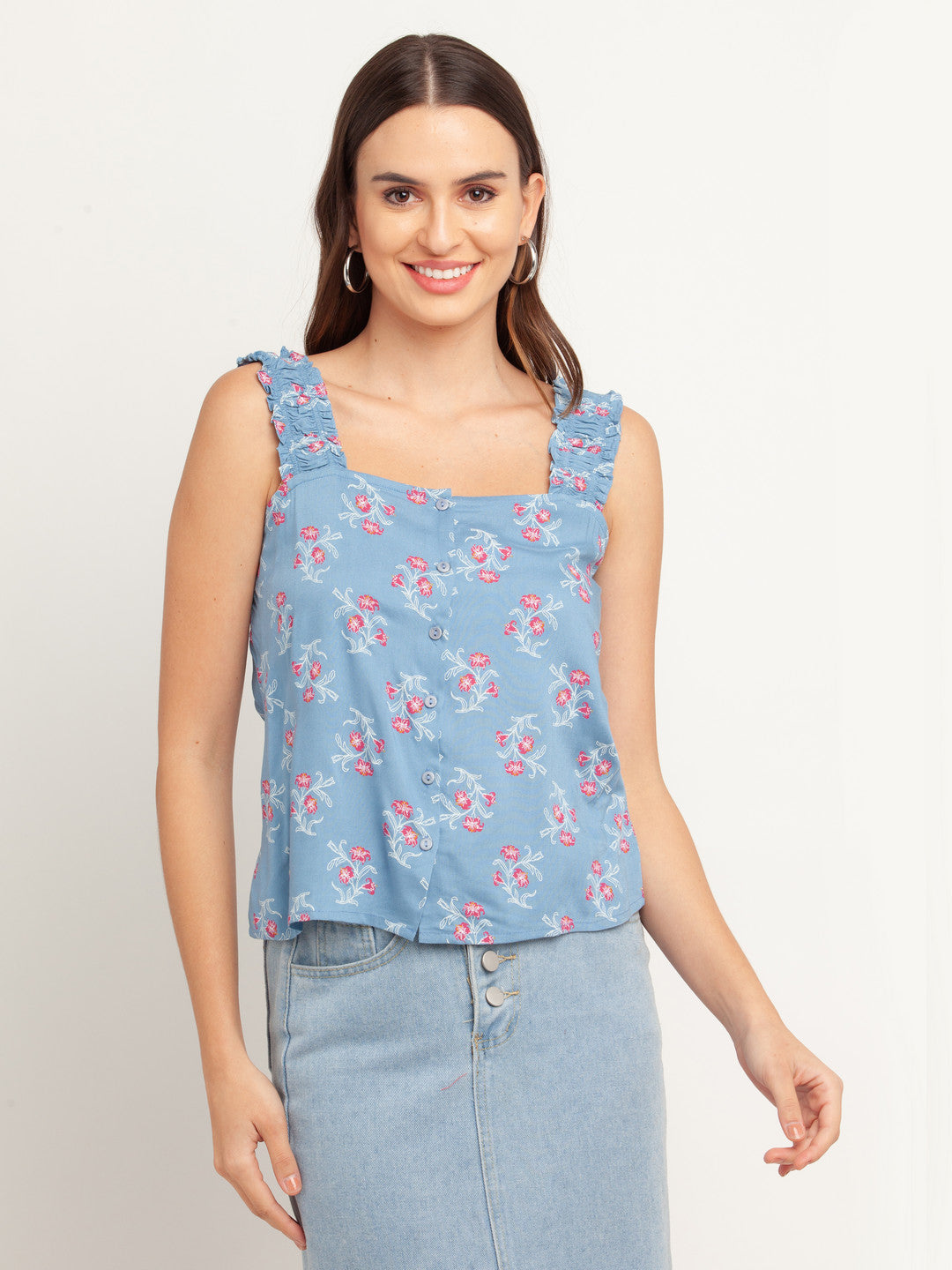 Blue Printed Elasticated Top