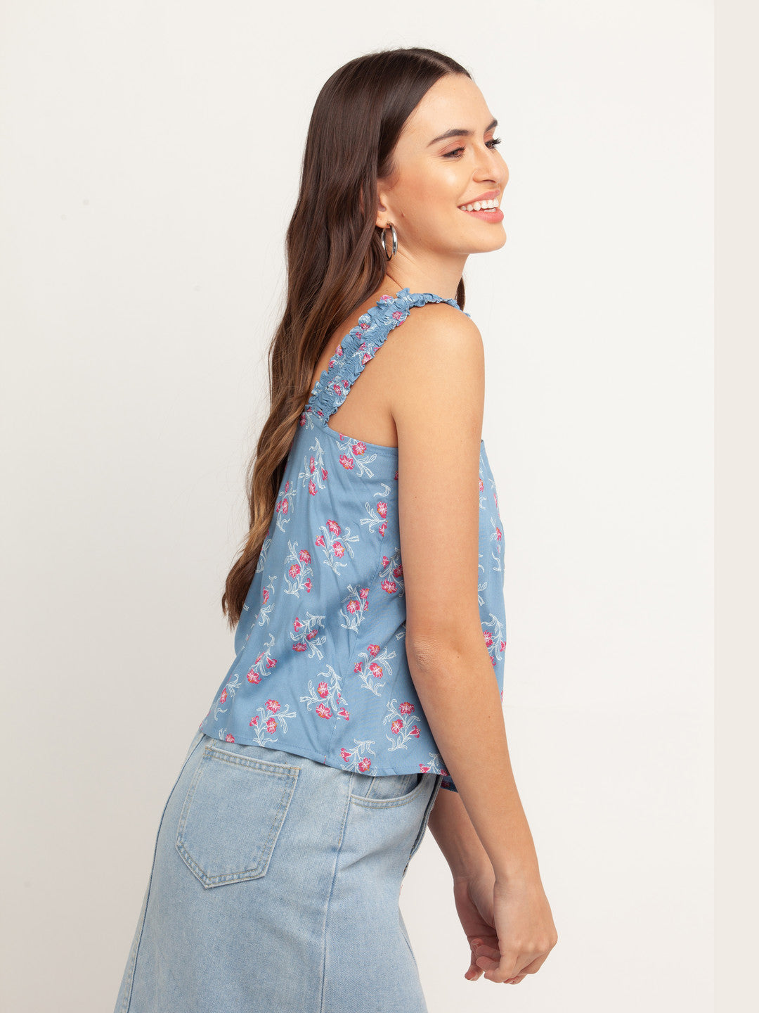 Blue Printed Elasticated Top