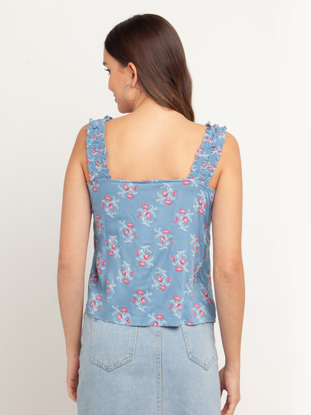 Blue Printed Elasticated Top