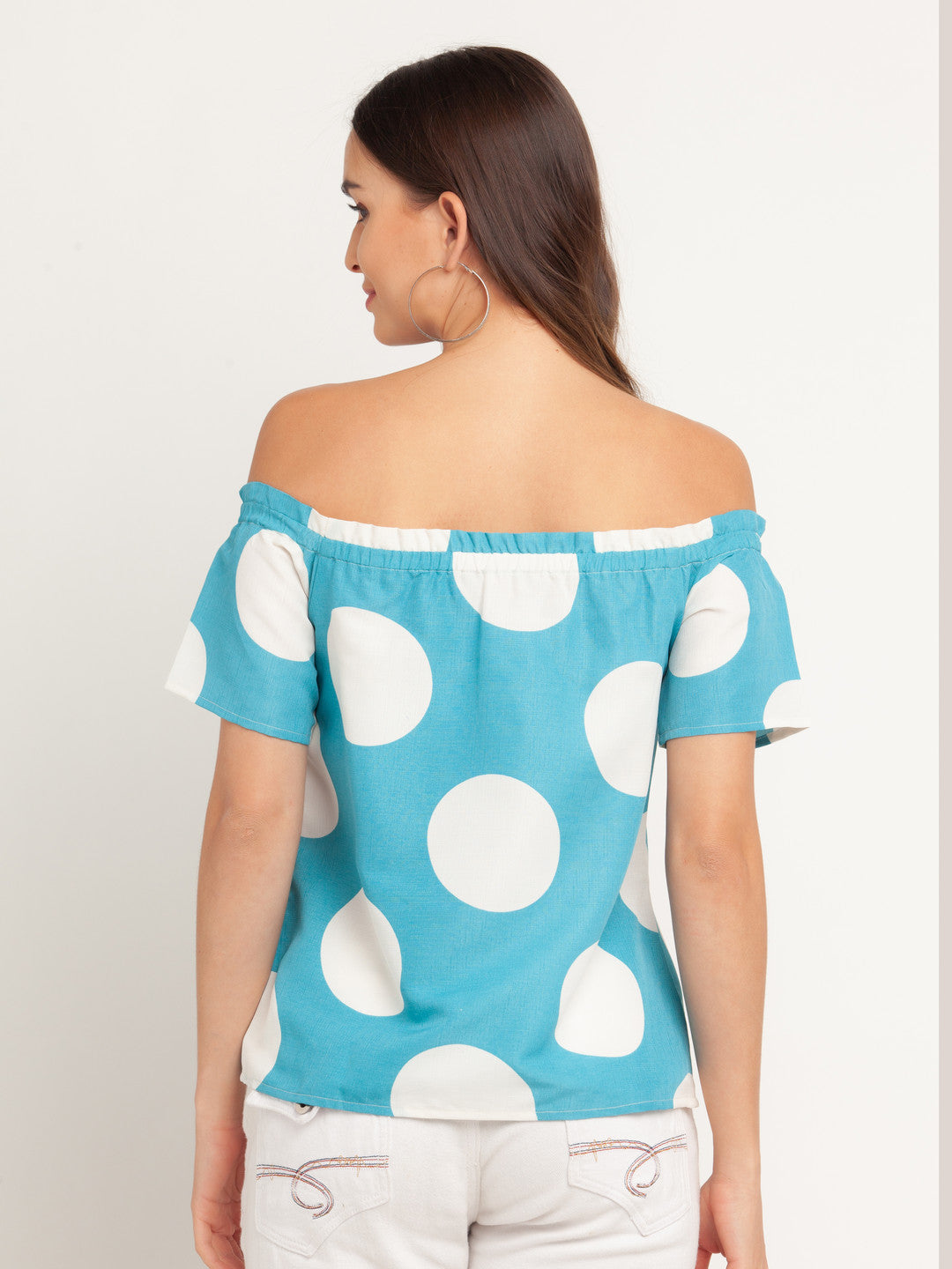 Blue Printed Off-shoulder Top