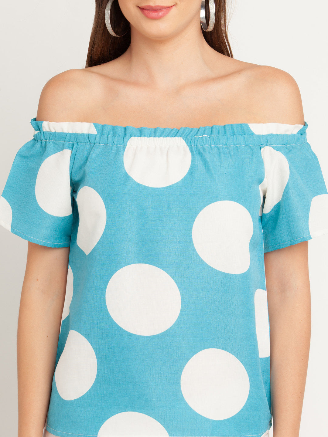 Blue Printed Off-shoulder Top