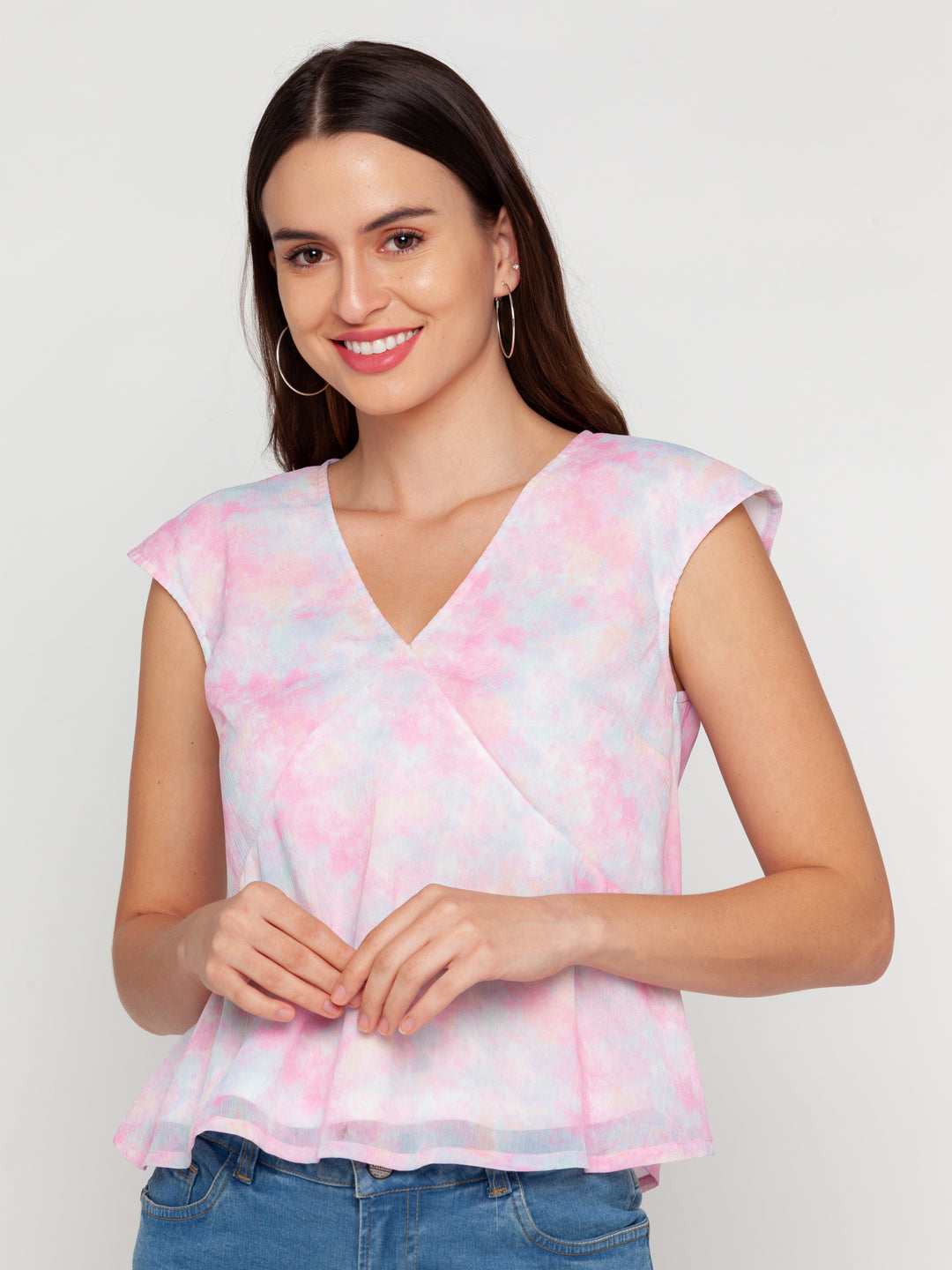 Pink Printed Peplum Top