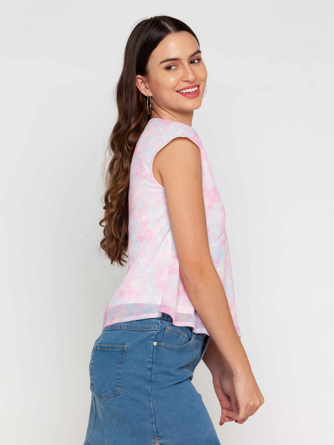 Pink Printed Peplum Top