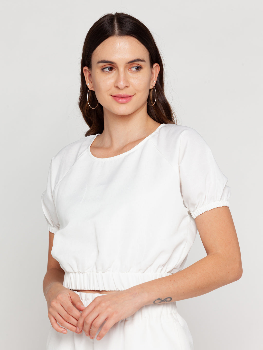 White Solid Elasticated Top