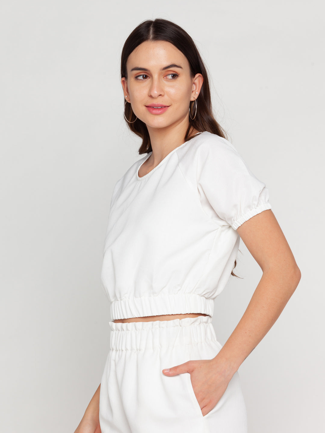 White Solid Elasticated Top