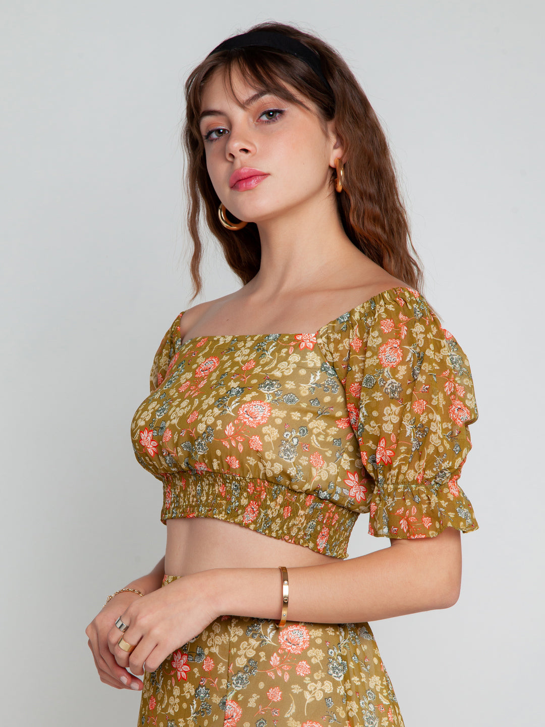 Green Printed Elasticated Top