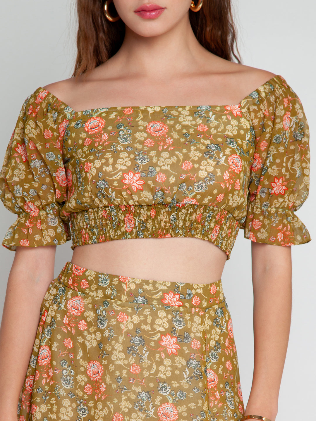 Green Printed Elasticated Top