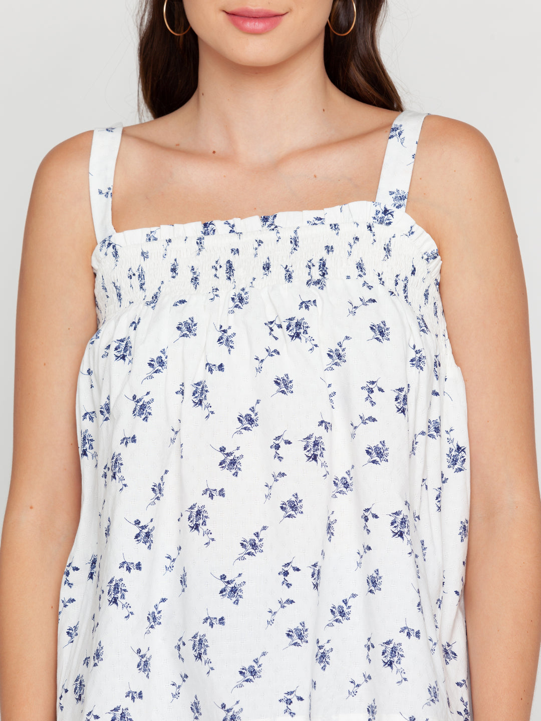 White Floral Print Strappy Top