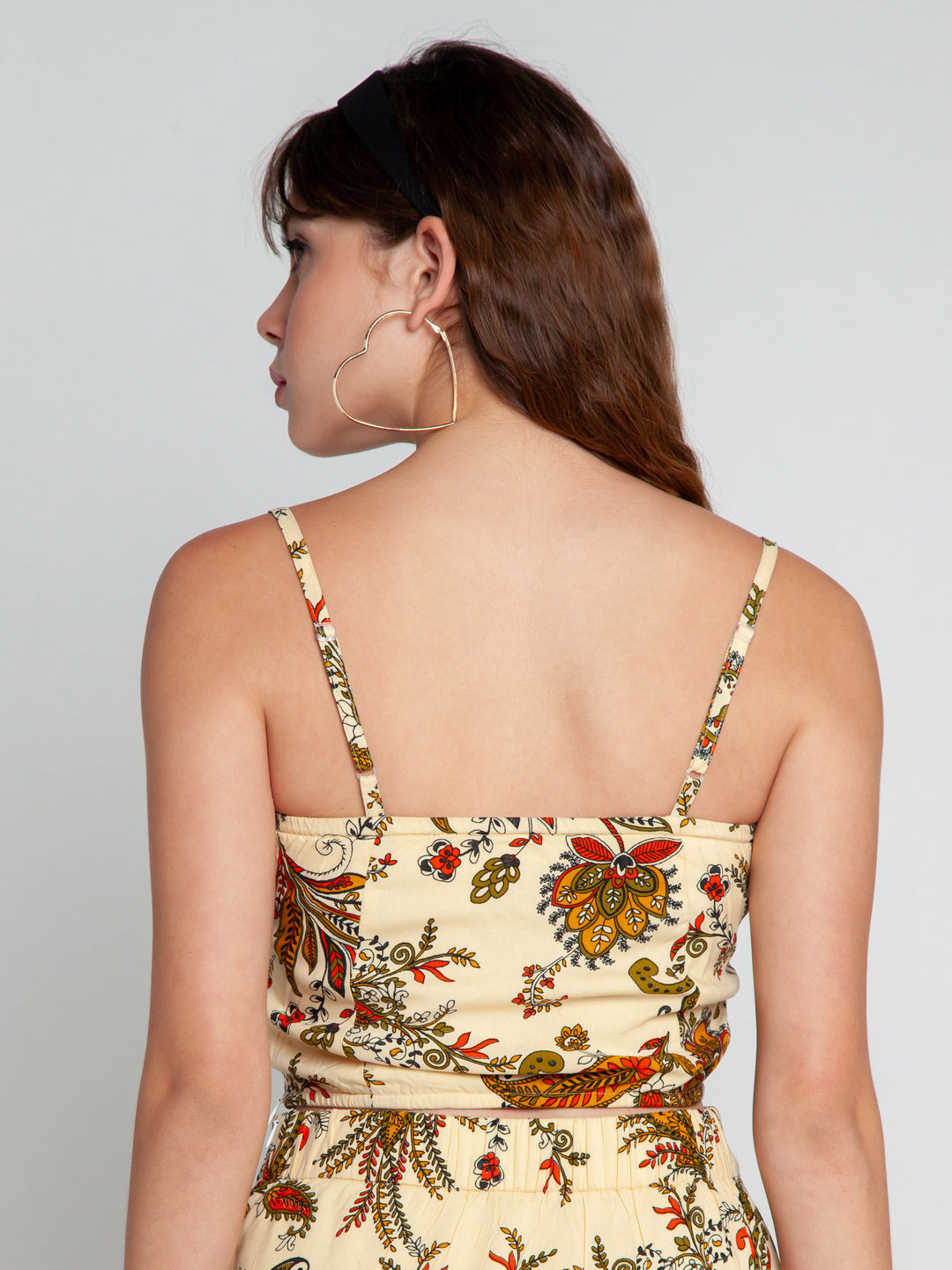Cream Printed Strappy Top For Women