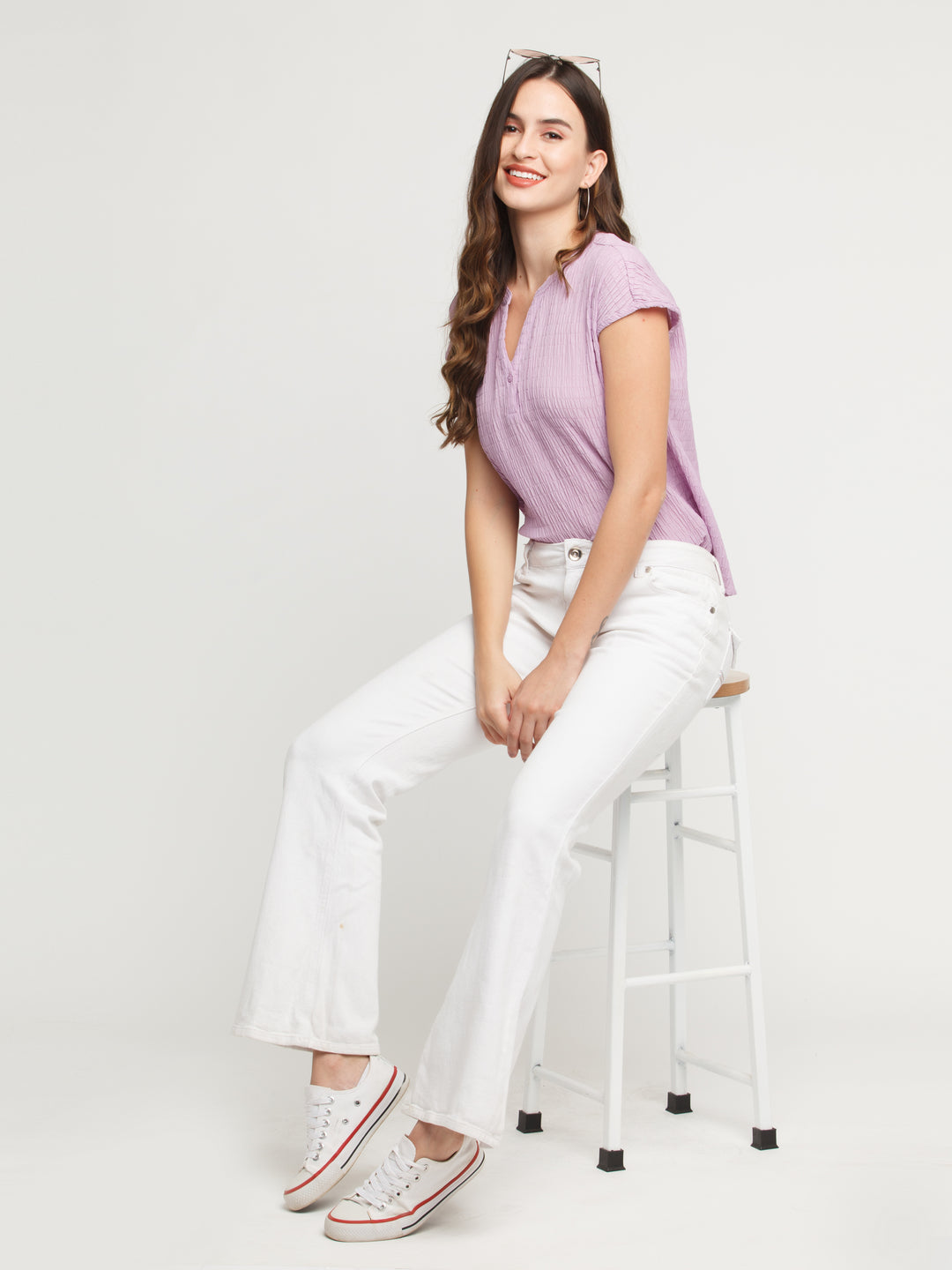 Purple Solid Straight Top