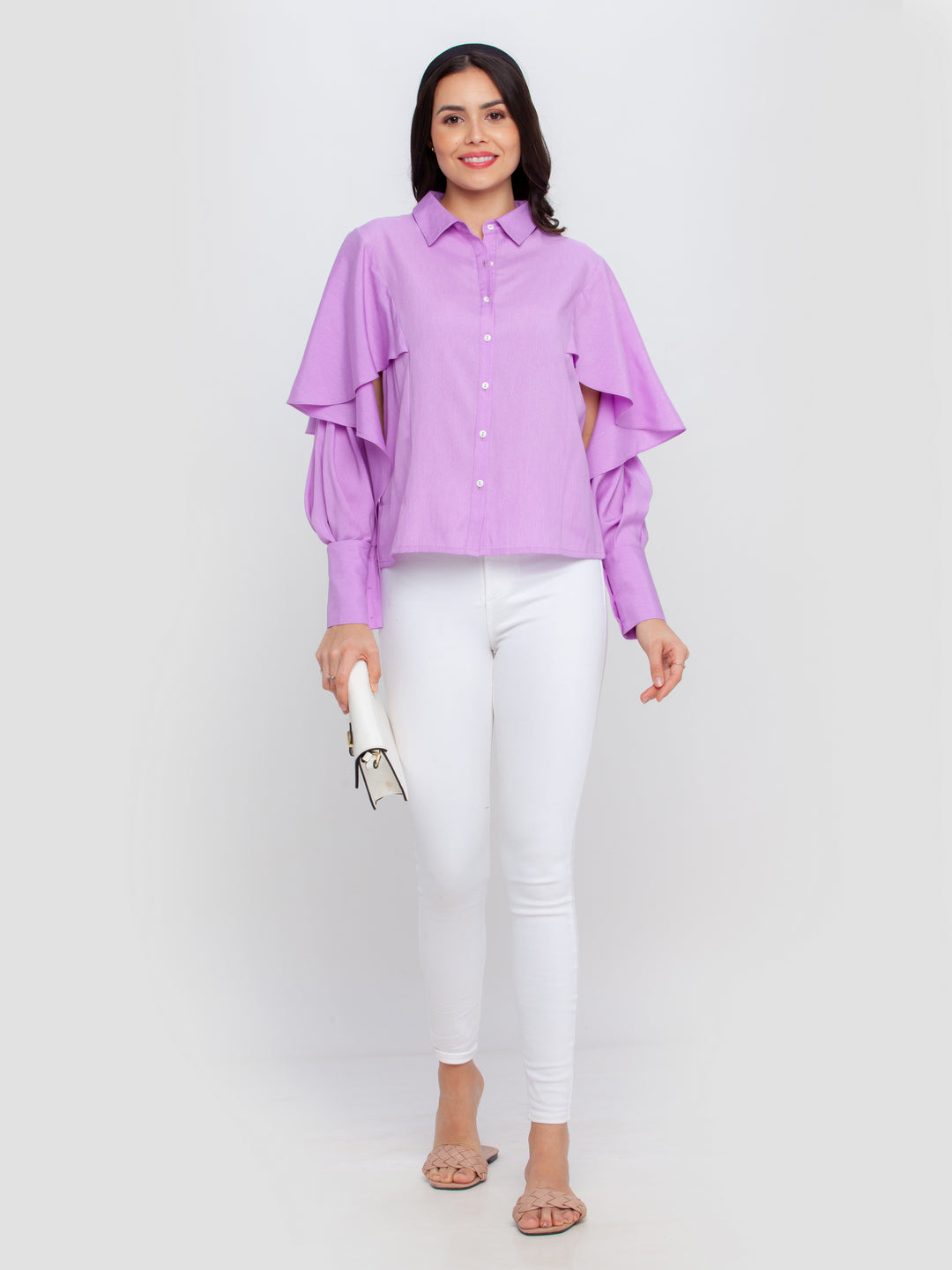 Purple Solid Ruffled Top