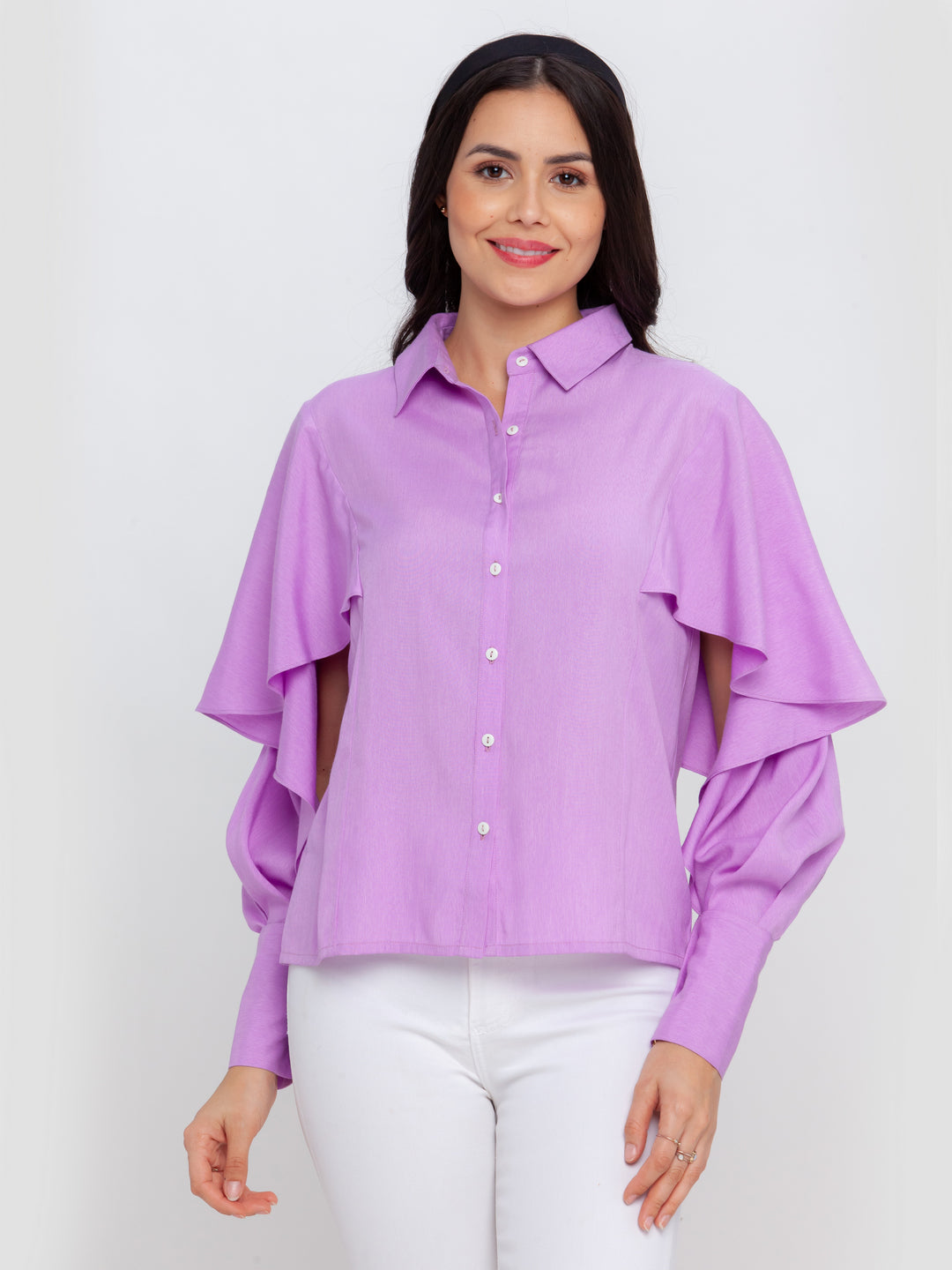 Purple Solid Ruffled Top