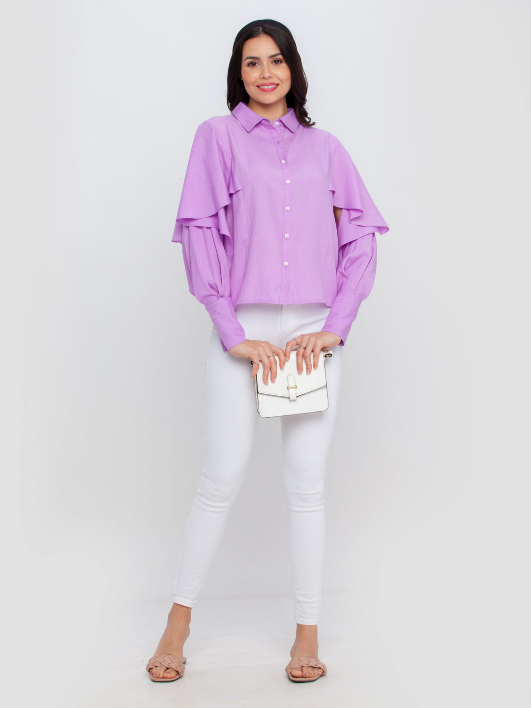 Purple Solid Ruffled Top