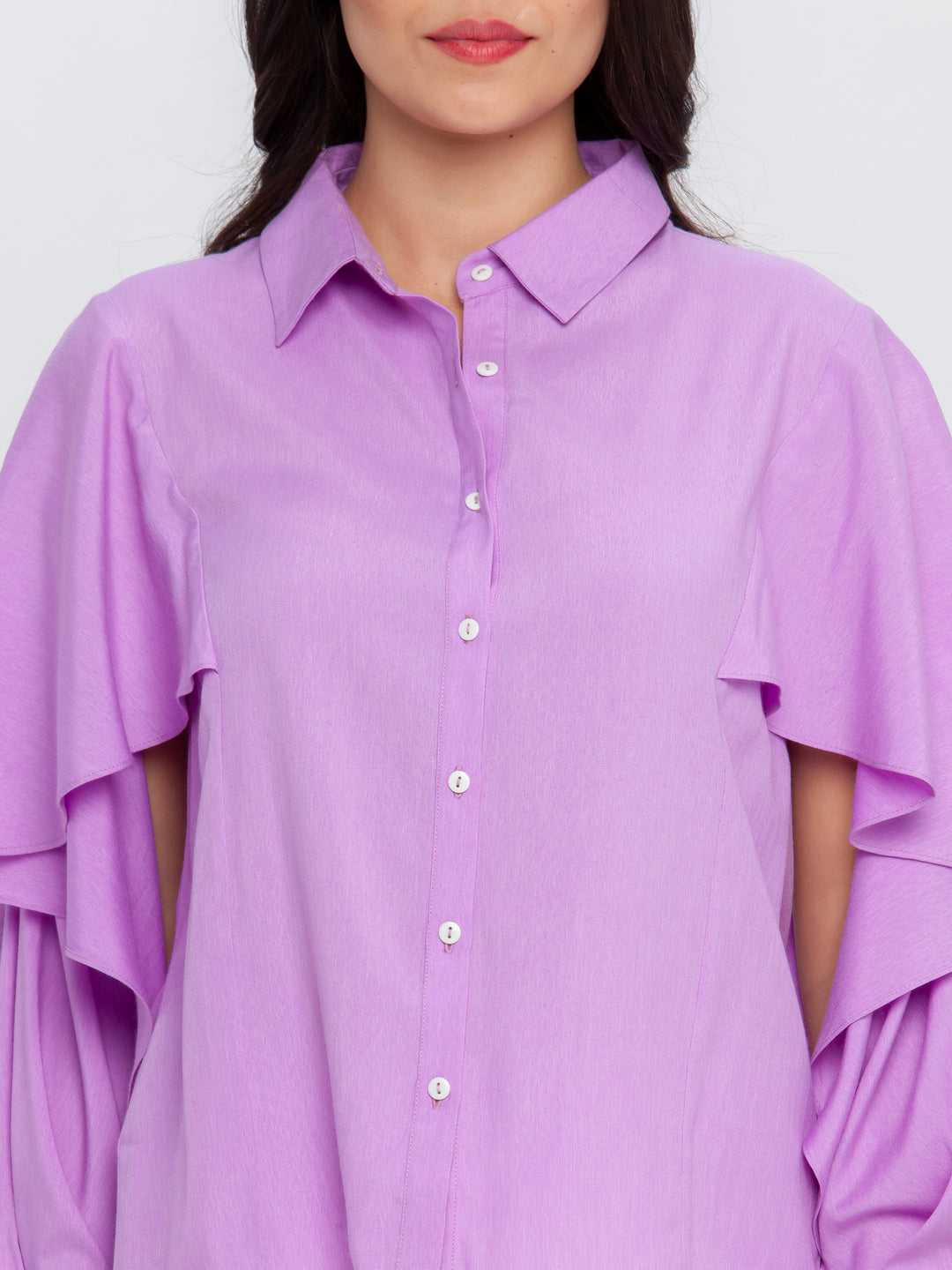 Purple Solid Ruffled Top For Women
