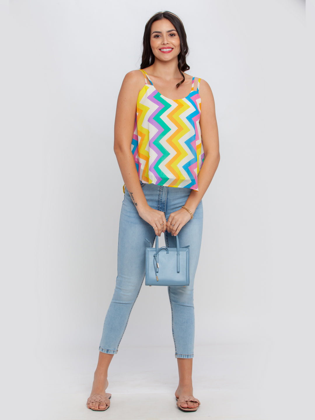 Multicolored Printed Strappy Top For Women