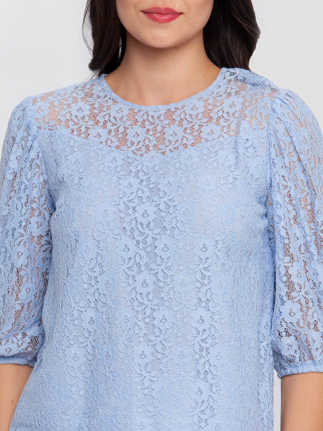 Blue Lace Puff Sleeve Top