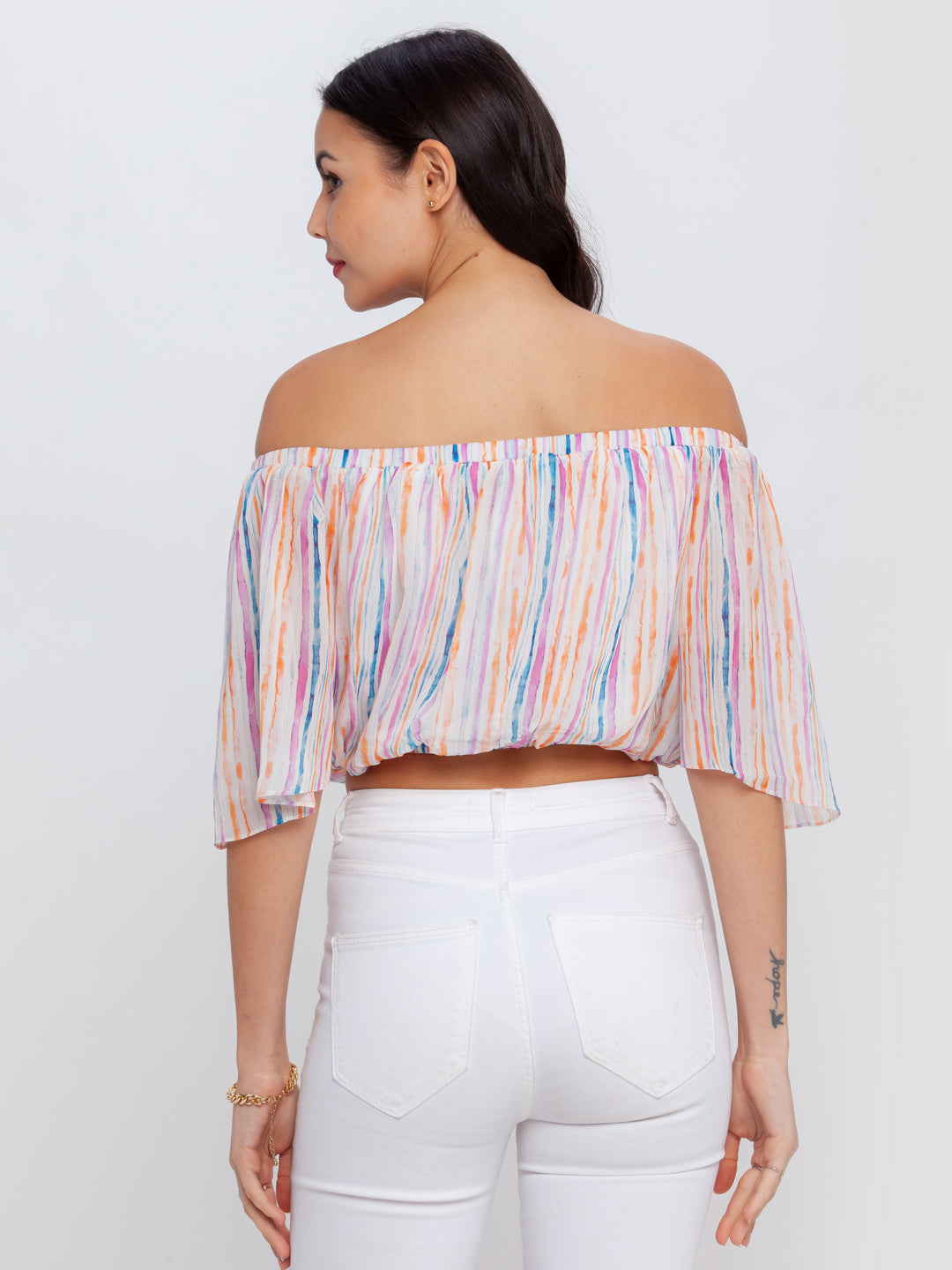 Off White Printed Off Shoulder Top