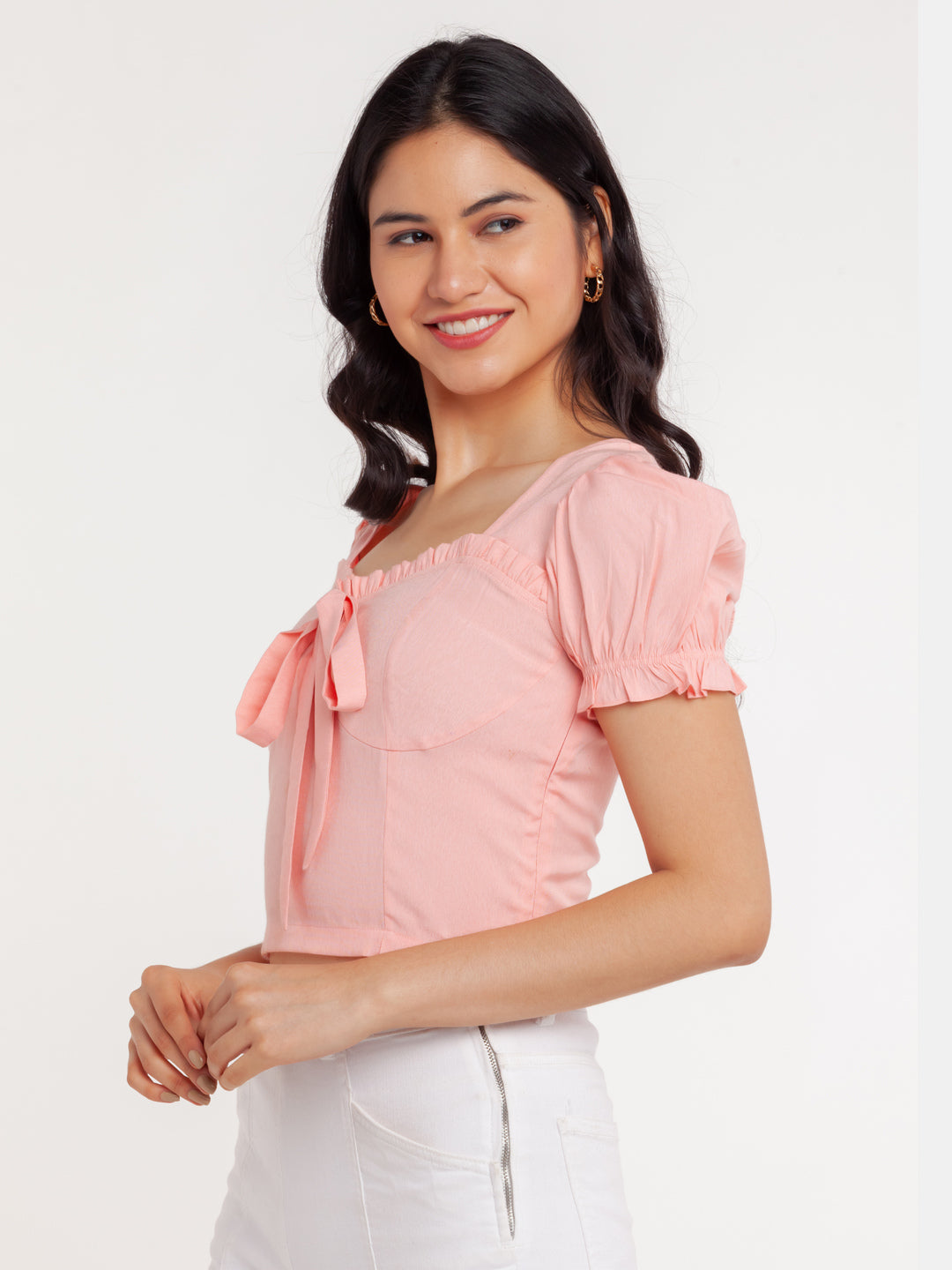 Pink Solid Bodycon Top For Women