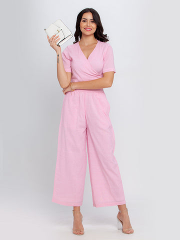 Pink Solid Tie-Up Top For Women