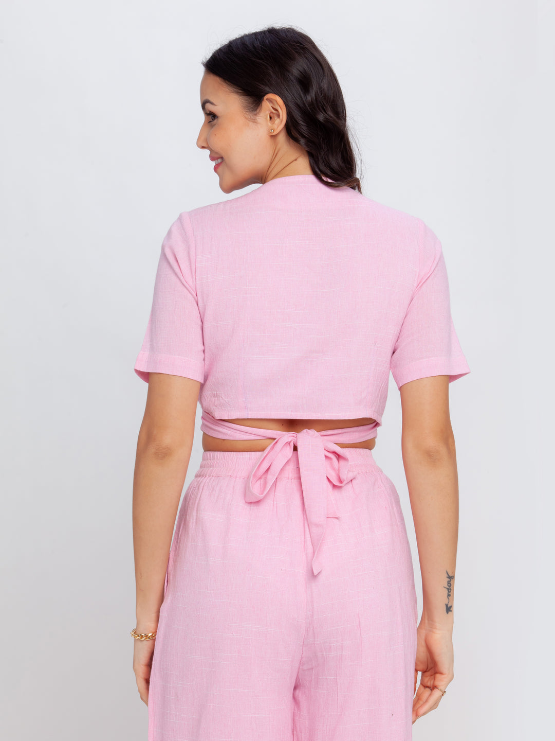 Pink Solid Tie-Up Top