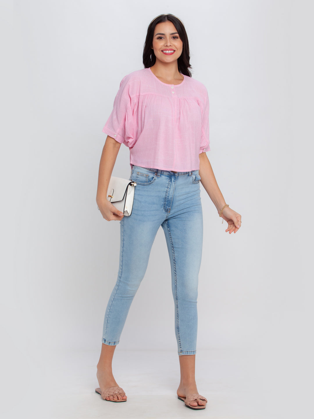 Pink Solid Flared Sleeve Top