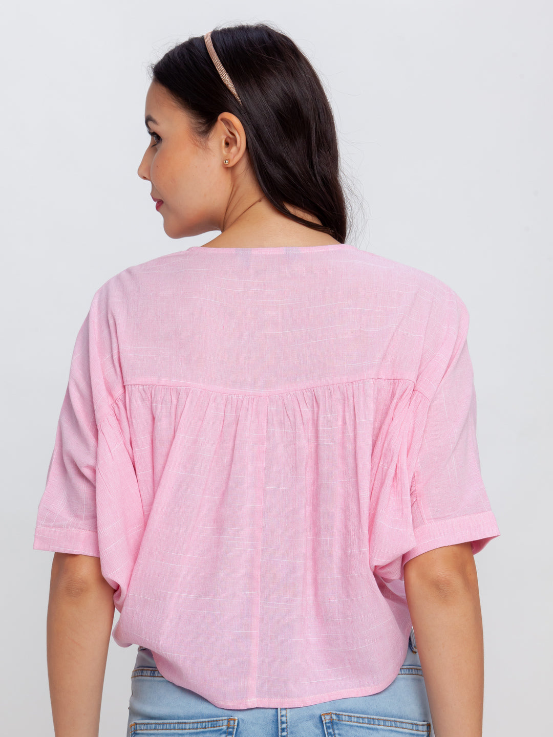 Pink Solid Flared Sleeve Top