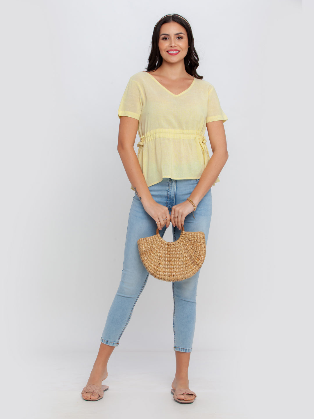 Yellow Solid Tie-Up Top