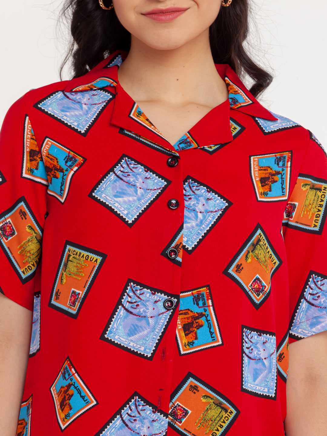 Red Printed Shirt For Women