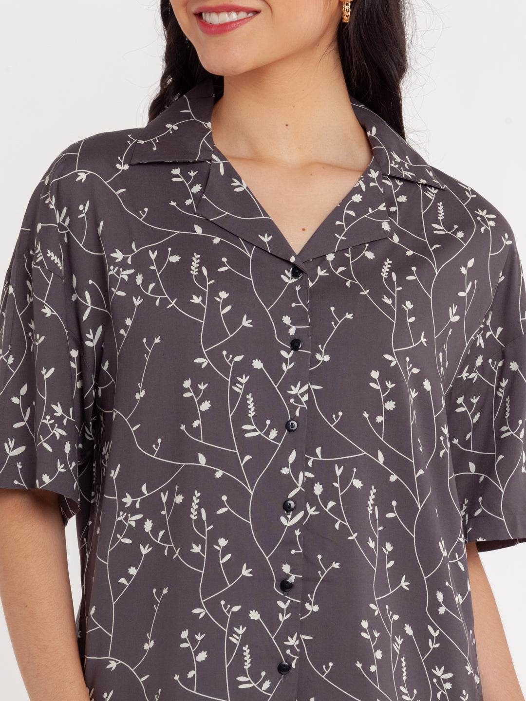 Grey Printed Crop Shirt For Women