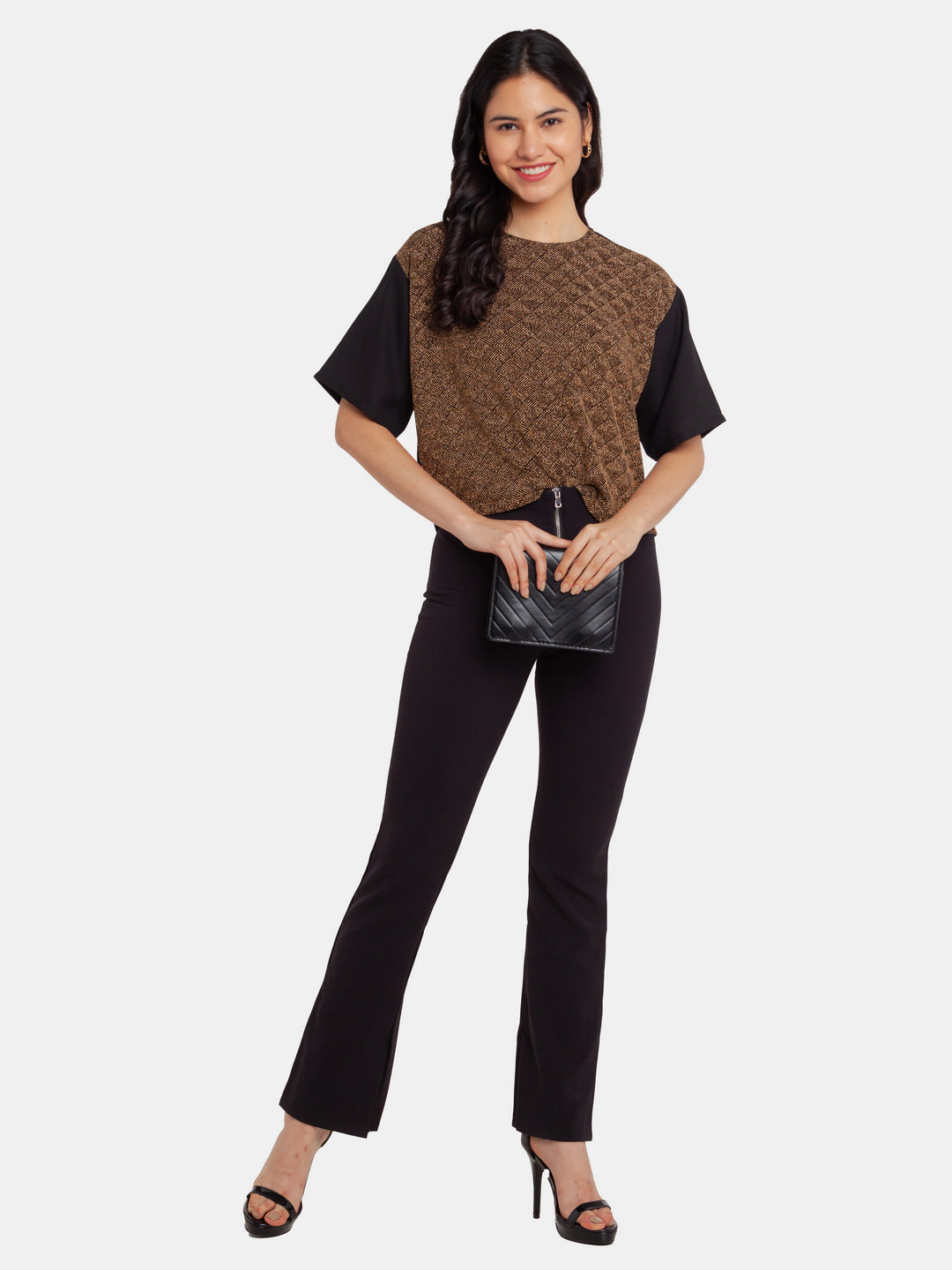 Black Solid Crop Top For Women