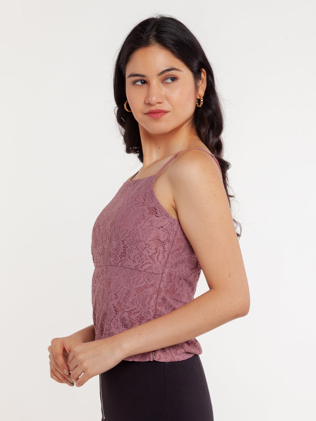 Pink Lace Strappy Top For Women