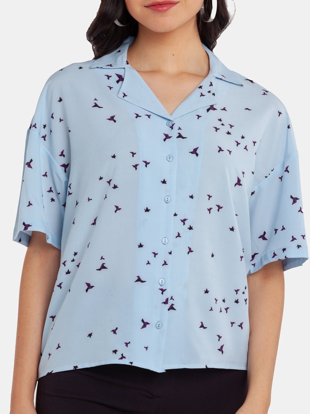 Blue Printed Regular Shirt for Women