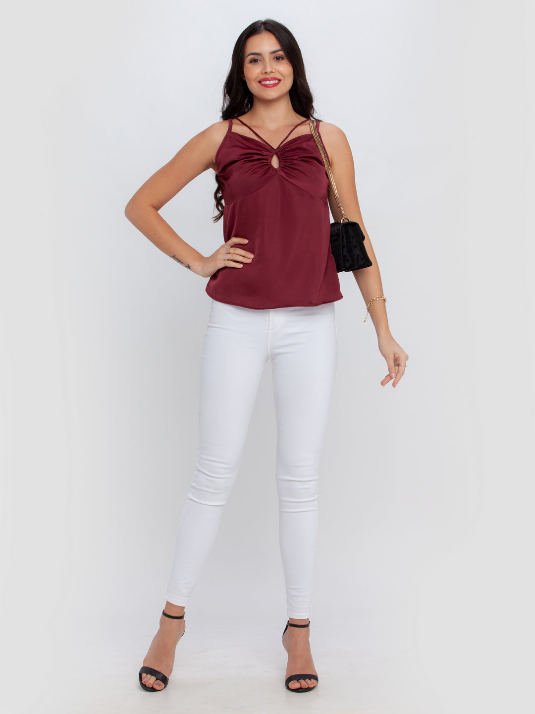 Maroon Solid Strappy Top