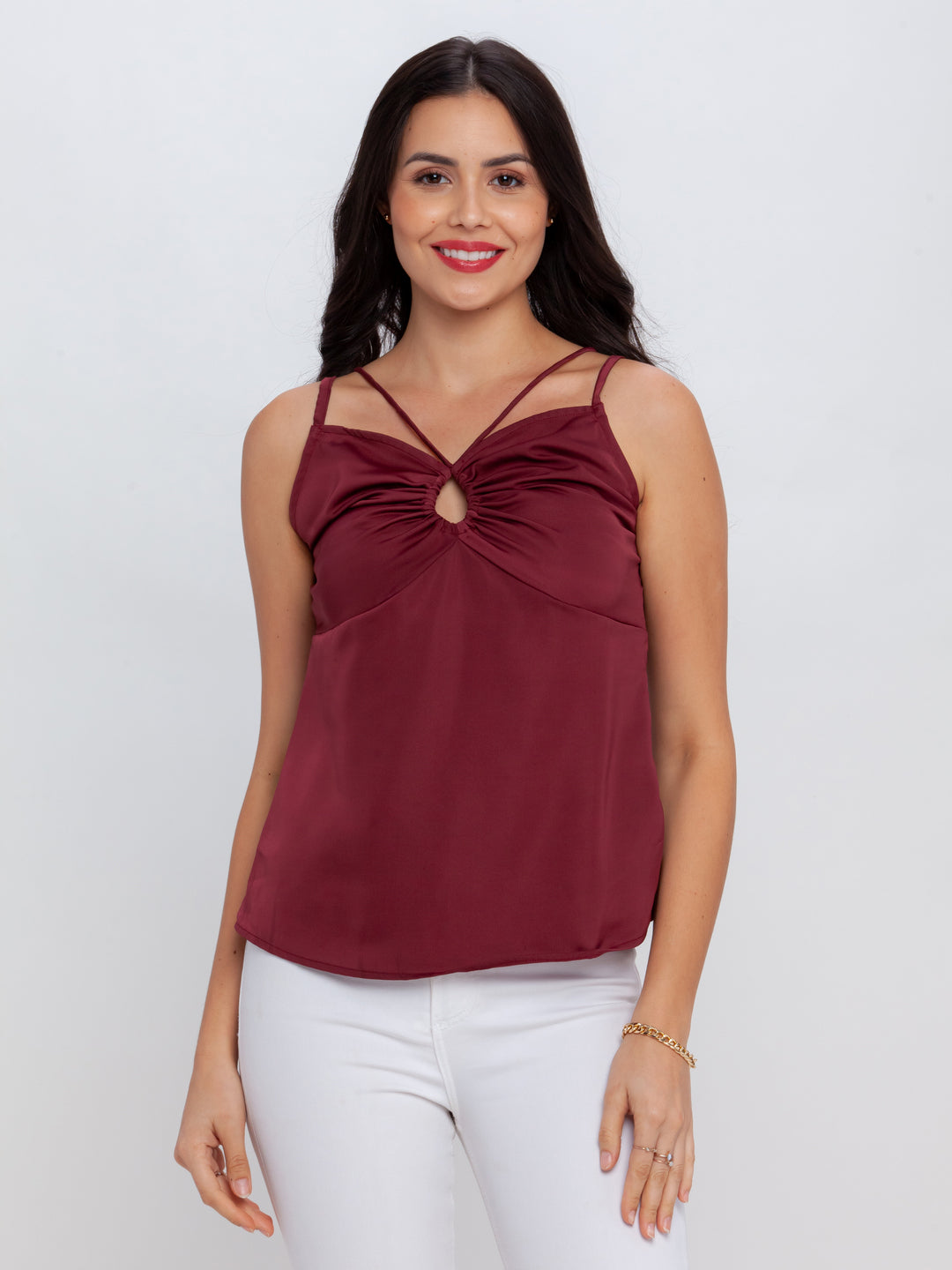 Maroon Solid Strappy Top For Women